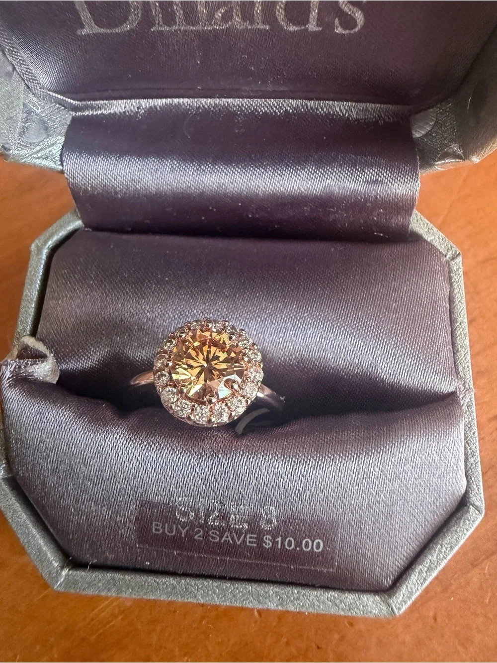 Rose Gold Halo Cocktail Ring with Champagne Center Stone